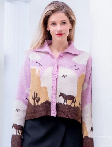 Cozy Sweater Knit Horse Cardigan