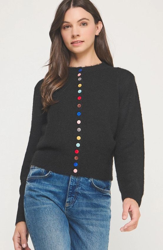 Multi Color Button Knit Cardigan, Color: black, Size: S