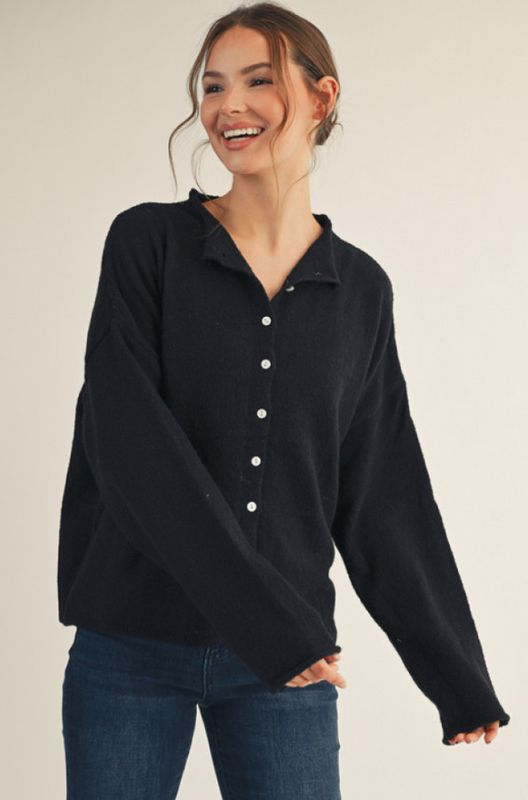 Long sleeves button down two-tone sweater cardigan