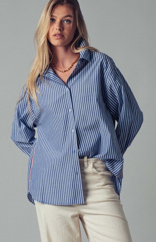 Striped Twill Tape Detail Statement Button Shirt