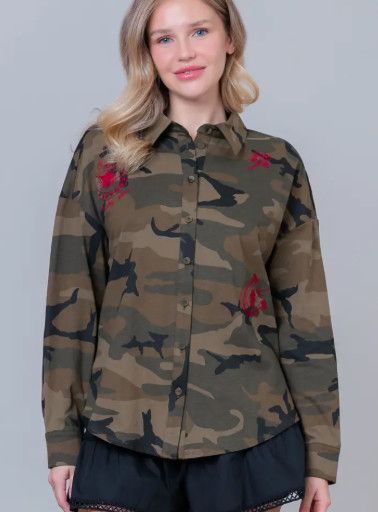 Camo Printed Shirt with Embroidery Camo Printed Shirt with Embroidery