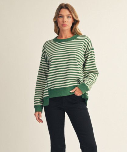 Drop shoulder stripe top with solid contrast Drop shoulder stripe top with solid contrast
