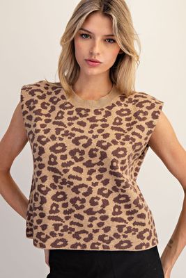 Leopard Printed Sleeveless Sweater