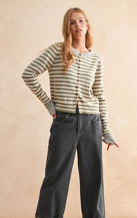 Striped Pattern Button Front Cardigan