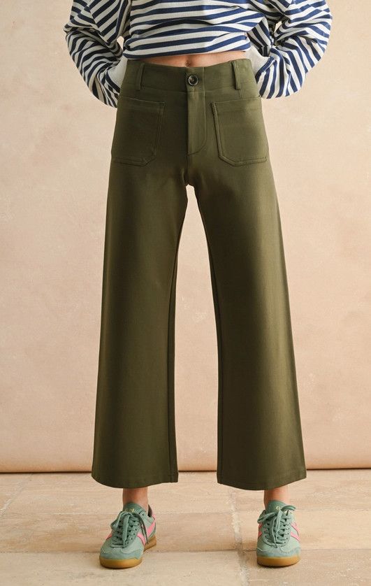 2 Pockets Ponte Pants, Color: olive, Size: S