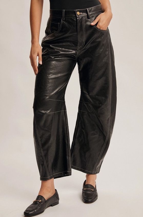 Faux Leather Wide Leg Pants, Color: Black, Size: S