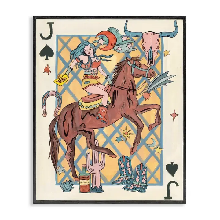 Western Cowgirl Playing Cards Framed Giclee - 11x14
