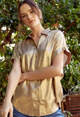 Metallic Puff Sleeve Long Top