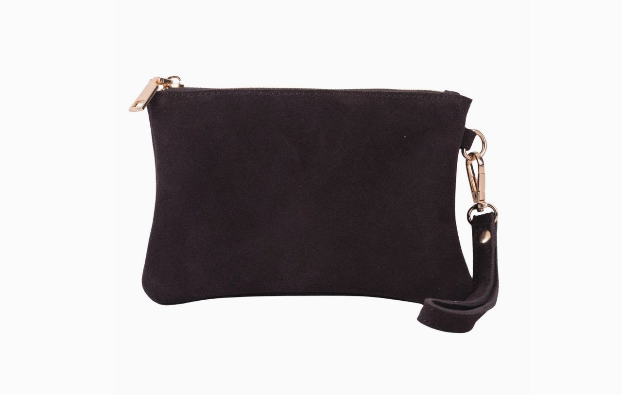Genuine Suede Wristlet Pouch- Chocolate
