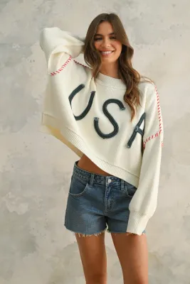 USA rope letter sweater
