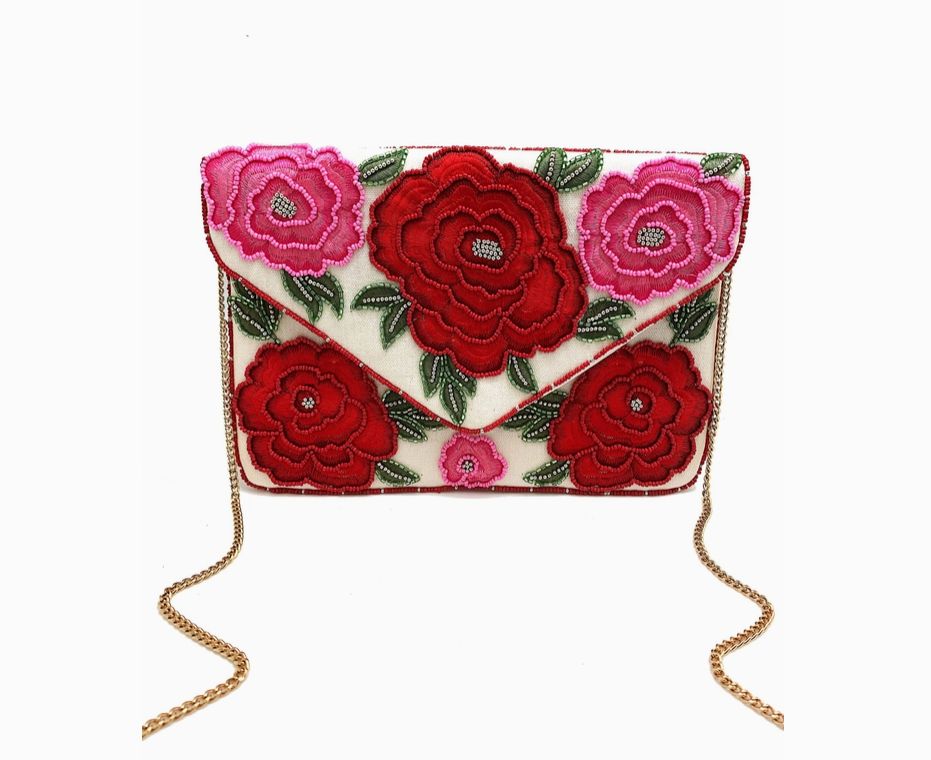Envelope Clutch with Embroidered and Beaded Roses