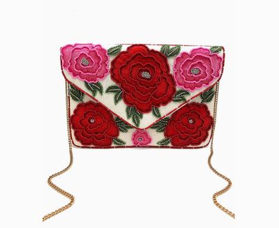 Envelope Clutch with Embroidered and Beaded Roses