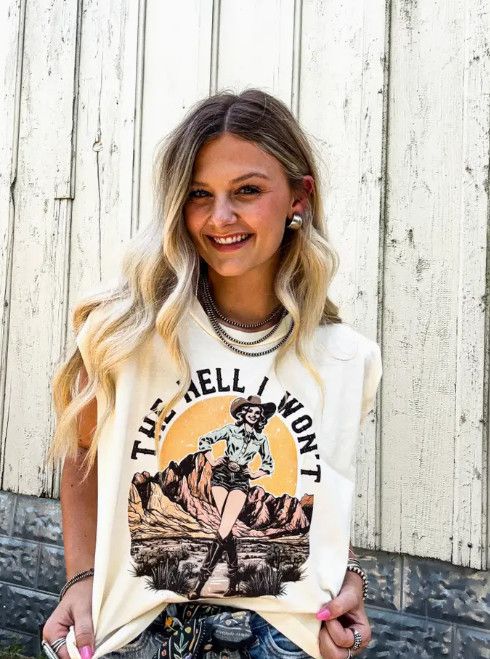 The Hell I Won't Boxy Tank, Color: cream, Size: S