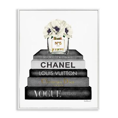 Monochrome Fashion Bookstack Framed Giclee - 14x11 Monochrome Fashion Bookstack Framed Giclee - 14x11