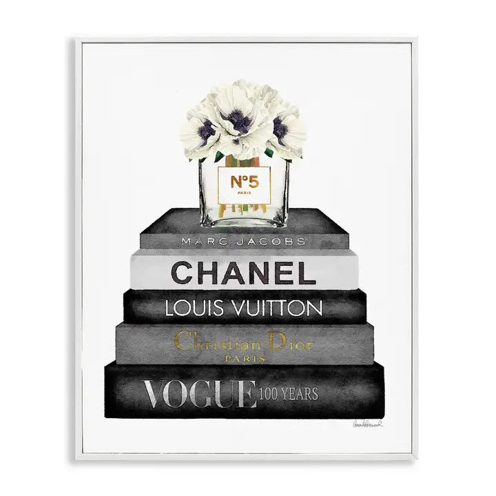Monochrome Fashion Bookstack Framed Giclee - 14x11