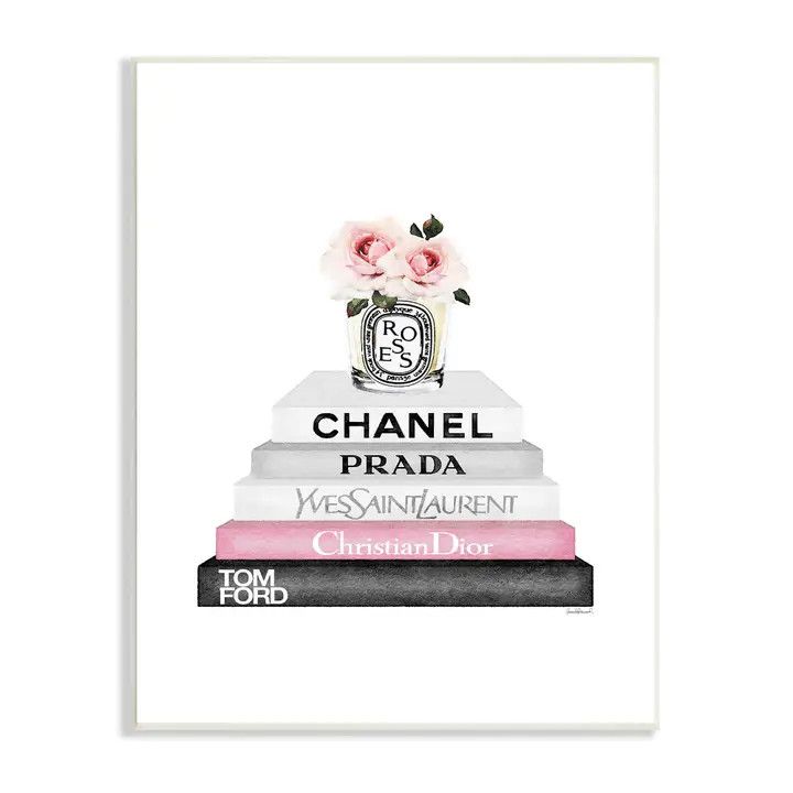 Pink Flower Bookstack Wall Plaque - 10x15