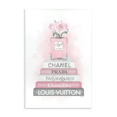 Pink Roses Perfume Bottle Bookstack Wall Plaque - 10x15 Pink Roses Perfume Bottle Bookstack Wall Plaque - 10x15