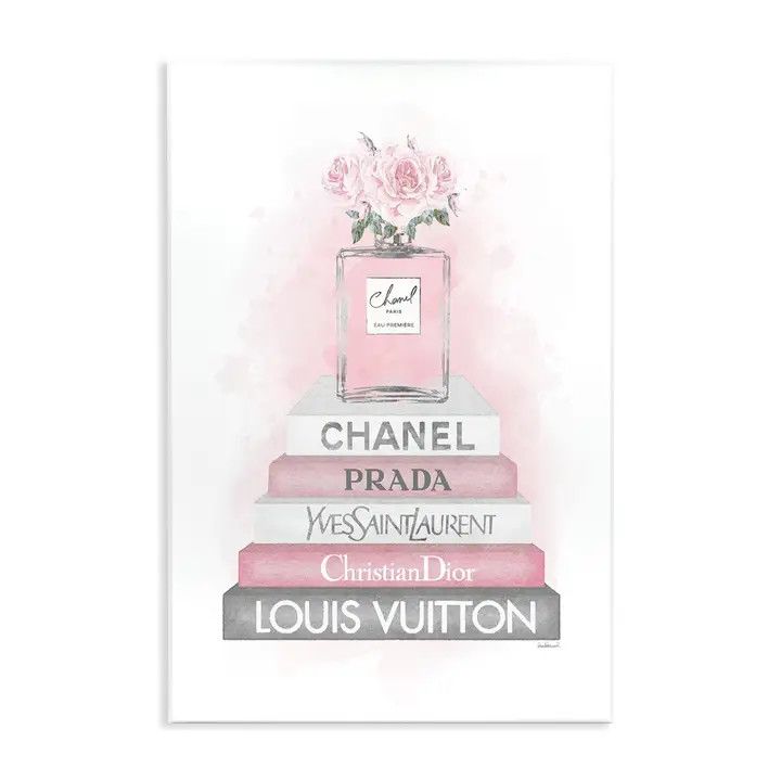 Pink Roses Perfume Bottle Bookstack Wall Plaque - 10x15