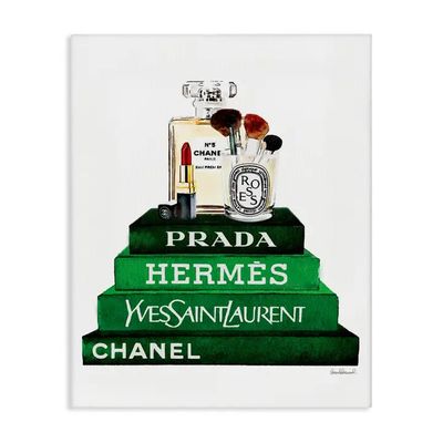 Makeup Bookstack Green Watercolor Canvas - 16x20 Makeup Bookstack Green Watercolor Canvas - 16x20