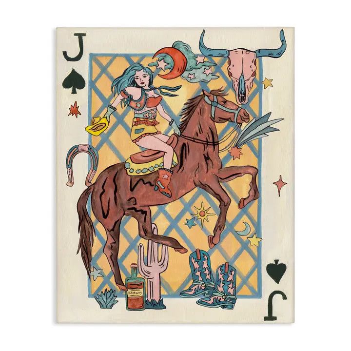 Western Cowgirl Playing Cards Canvas - 16x20