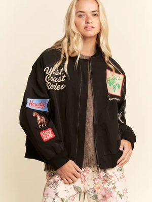 Black West Coast Rodeo Embroidered Bomber Jacket