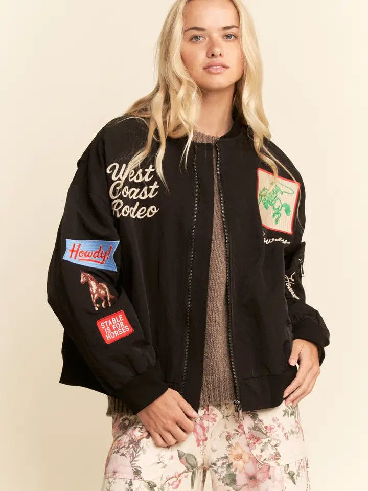 Black West Coast Rodeo Embroidered Bomber Jacket, Size: Small