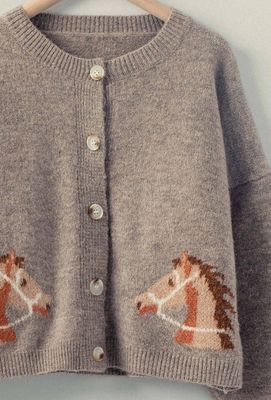 Western Horse Graphic Button Up Knit Cardigan
