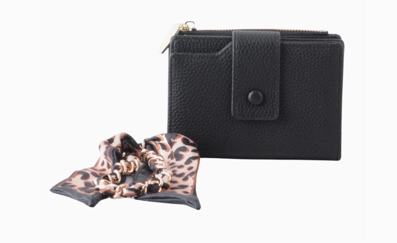 Wallet Adorned with Matching Scarf Hang-Off- Black