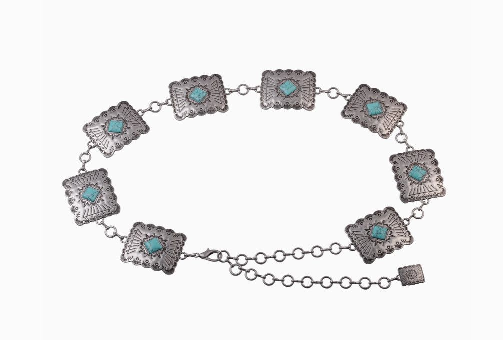 Turquoise Square Concho Chain Belt