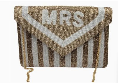 Gold Striped Mrs Beaded Clutch