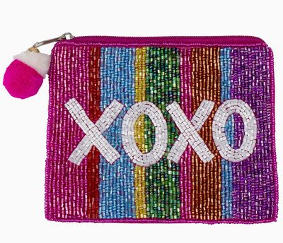 Xoxo Multi Stripe Beaded Coin Pouch