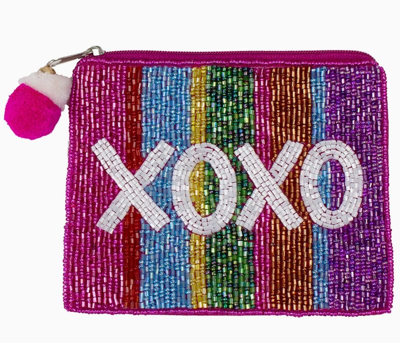 Xoxo Multi Stripe Beaded Coin Pouch