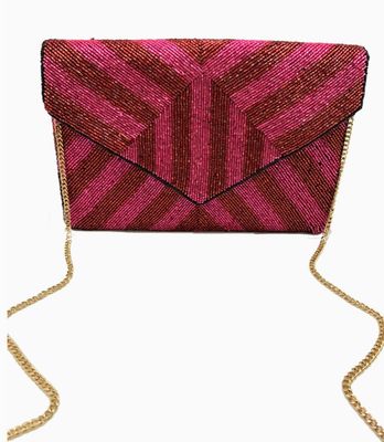 Fuchsia and Red Stripe Beaded Clutch