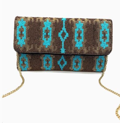 Gold &amp; Turquoise Ikat Beaded Clutch