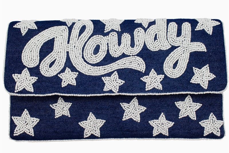 Denim Blue Howdy Beaded Clutch