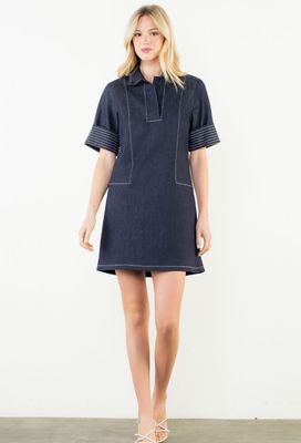 Short Sleeve Collared V-Neck Dress