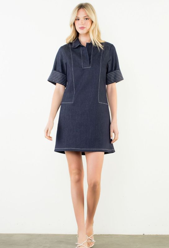 Short Sleeve Collared V-Neck Dress Short Sleeve Collared V-Neck Dress