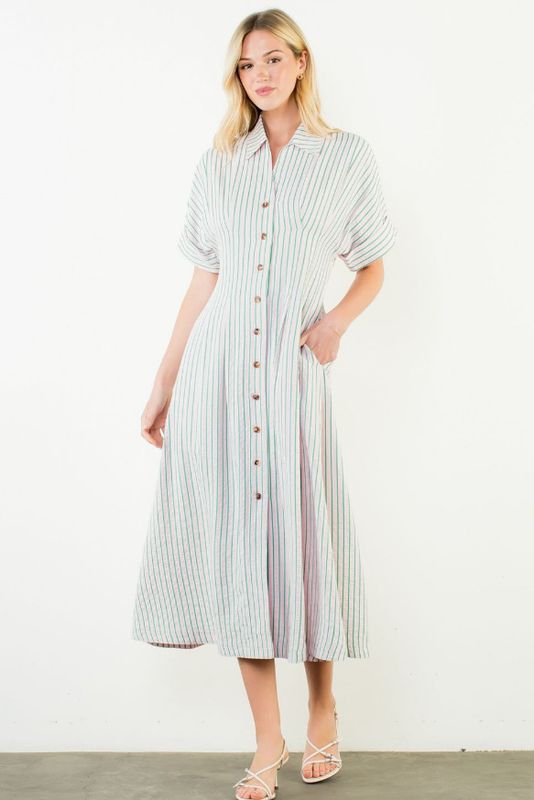 Short Sleeve Striped Button Down Dress Short Sleeve Striped Button Down Dress