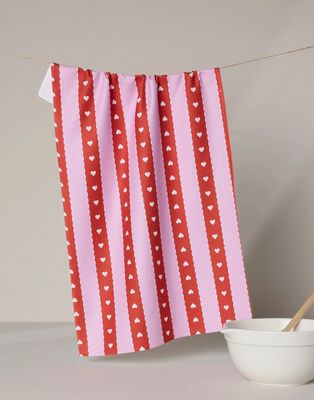 Ribbon Hearts Tea Towel
