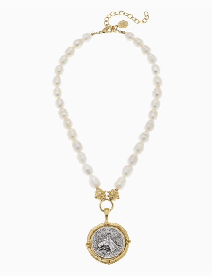 Gold and Silver Horse On Genuine Freshwater Pearls