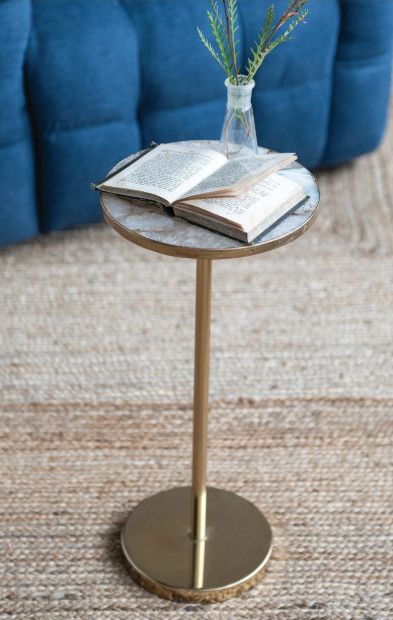 Metal Martini Table with Agate Top &amp; Gold Finish