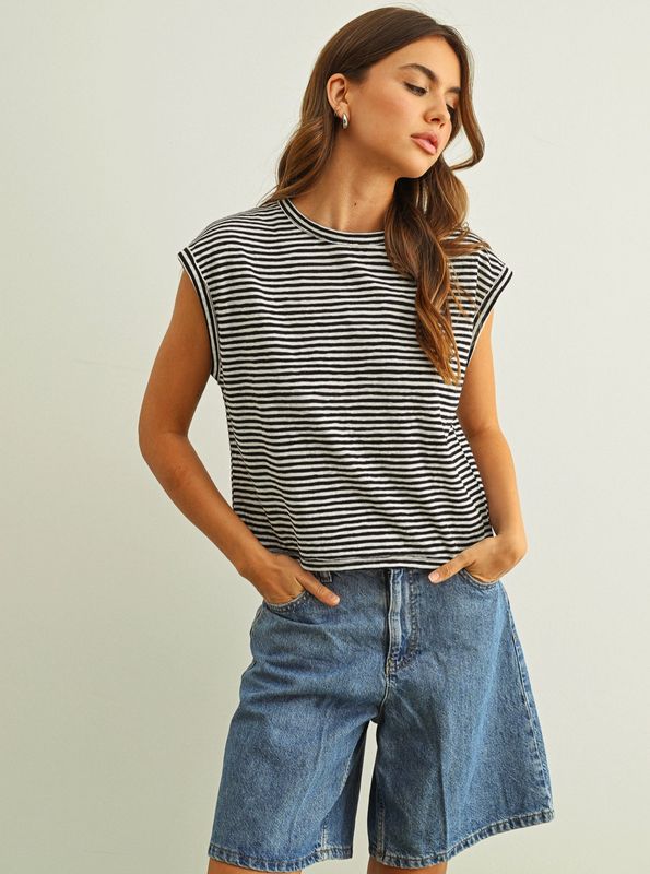 Stripe Pattern Slub Top