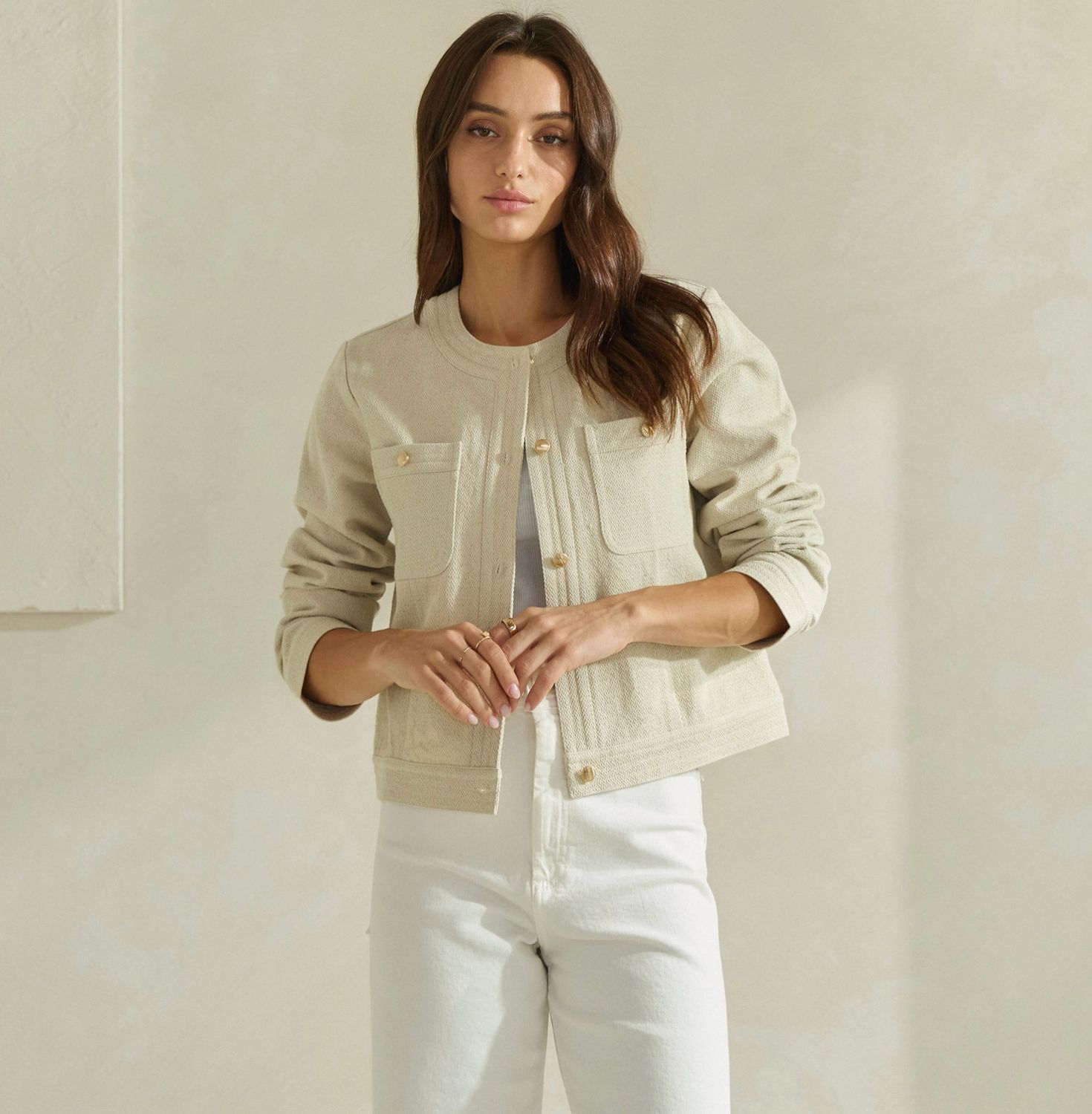 Cotton Twill Jacket, Color: Natural, Size: S