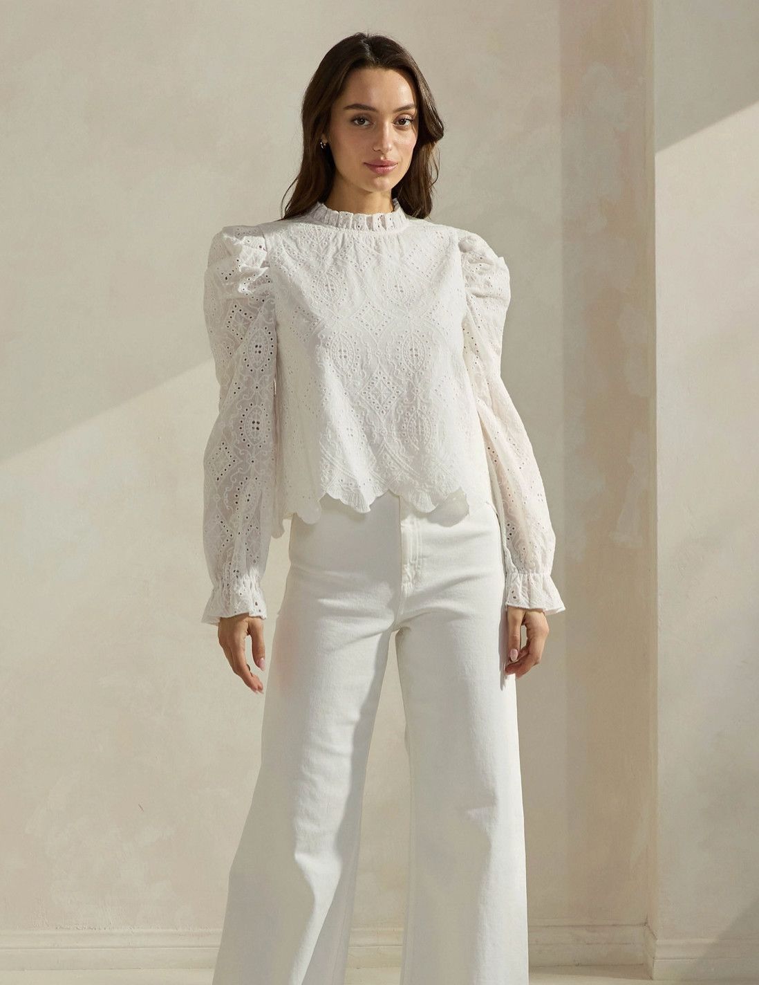 Cotton Eyelet Puff Sleeve Blouse