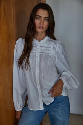 Woven Cotton Button Down Blouse Top