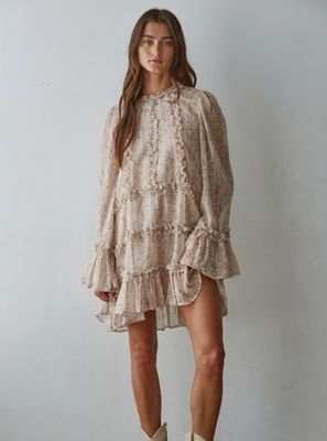 Woven Floral Ruffle Detail Mini Dress