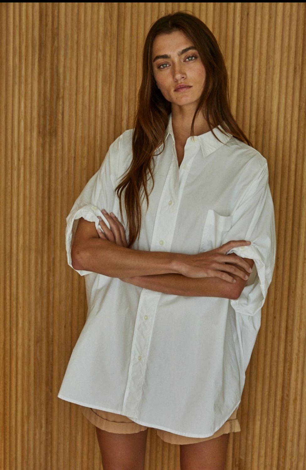 Oversized Cuff Hem Shirt, Color: Off White, Size: S