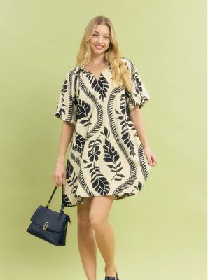 Leafy Ogee Print Mini Dress