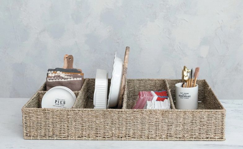 Hand-Woven Seagrass Basket w/ 5 Sections, Natural Hand-Woven Seagrass Basket w/ 5 Sections, Natural