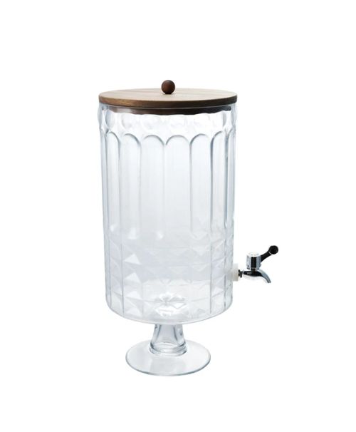 8 Quart Glass Footed Beverage Dispenser with Spout &amp; Lid